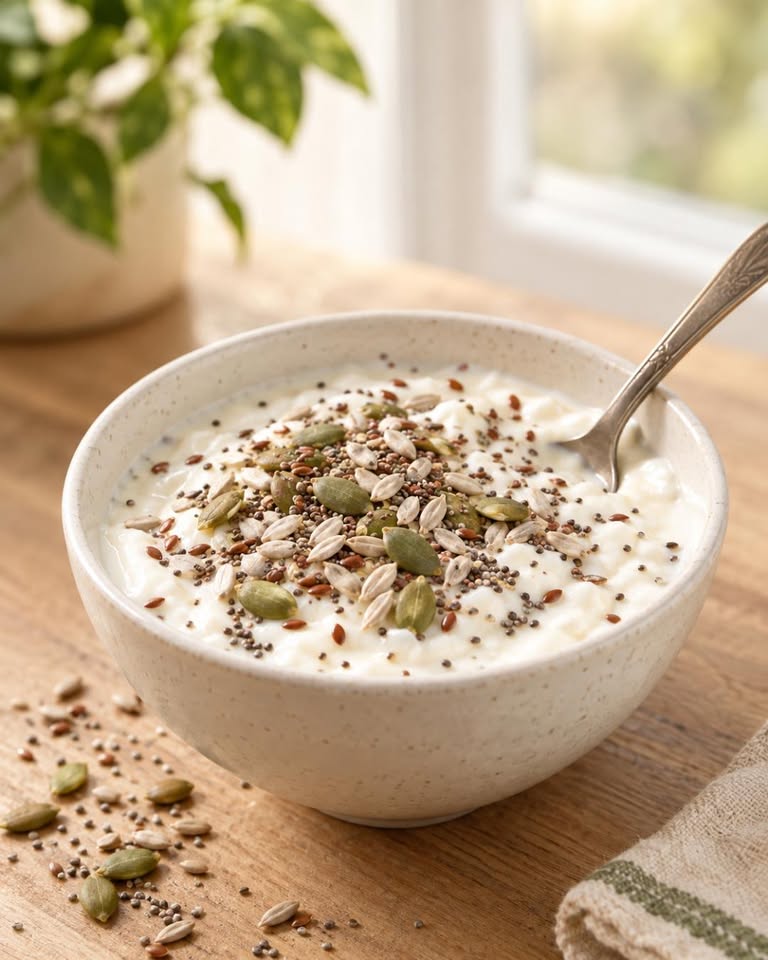 TrustBite healthy seed mix sprinkled over a bowl of curd